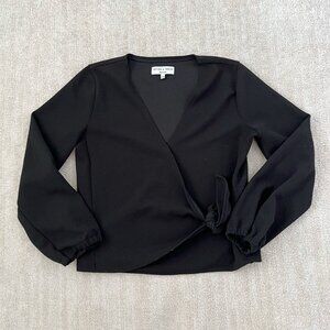 Madewell Texture and Thread Crepe Black Wrap Blouse Top S
